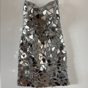 Sherri Hill Silver Sheath Sweetheart Dress